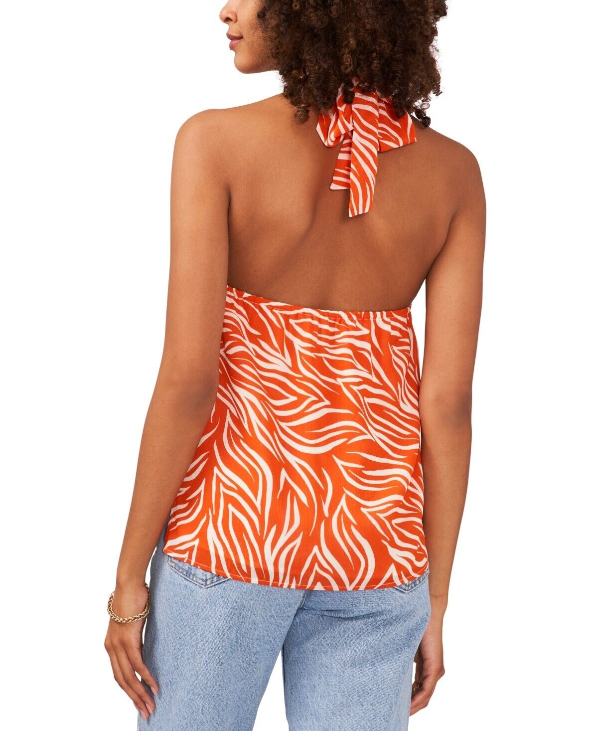 Vince Camuto Women's Zebra-Print Halter Blouse Orange Size S MSRP $69