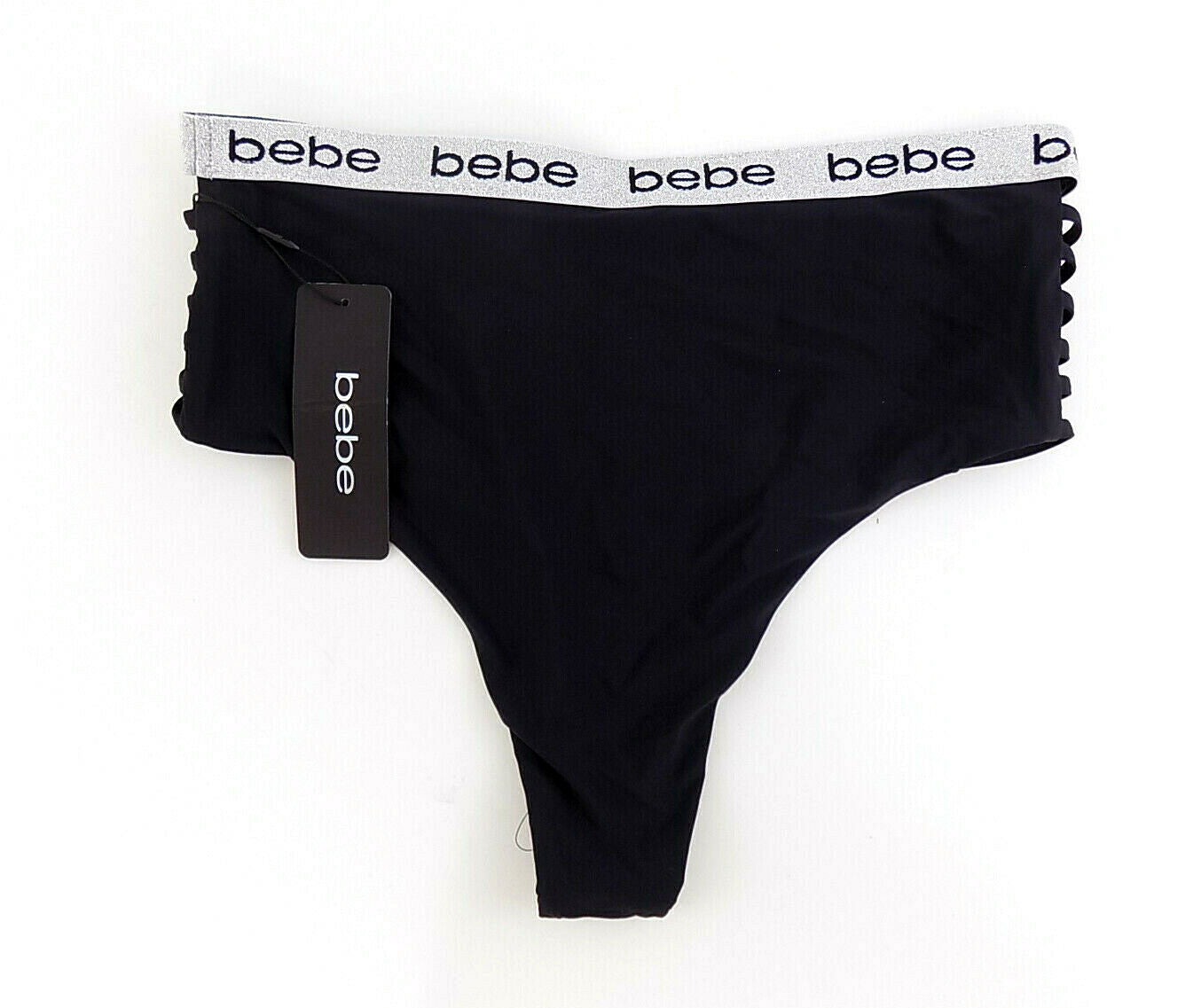Bebe Womens Strappy Side Swim Bikini Bottom black Size S MSRP $25