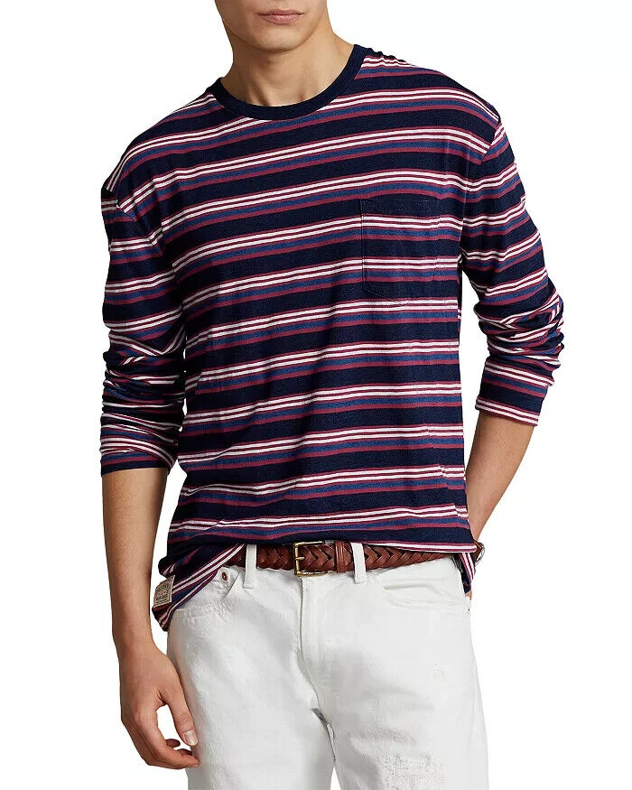 Polo Ralph Lauren Classic Fit Long Sleeve Jersey Pocket Tee Blue Size XL $110