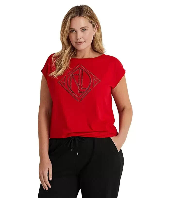 Lauren Ralph Lauren Plus-Size Sequined Art Deco Co Lipstick Red 1X MSRP $90