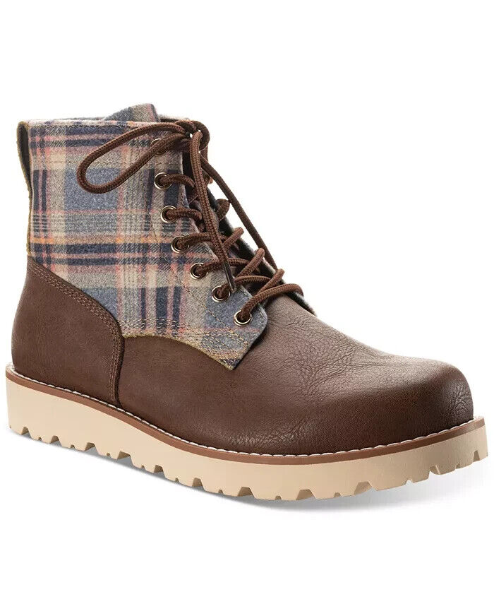 Sun + Stone Men's Wilder Plaid Lug Sole Boots Yellow Brown Plaid 8.5 M