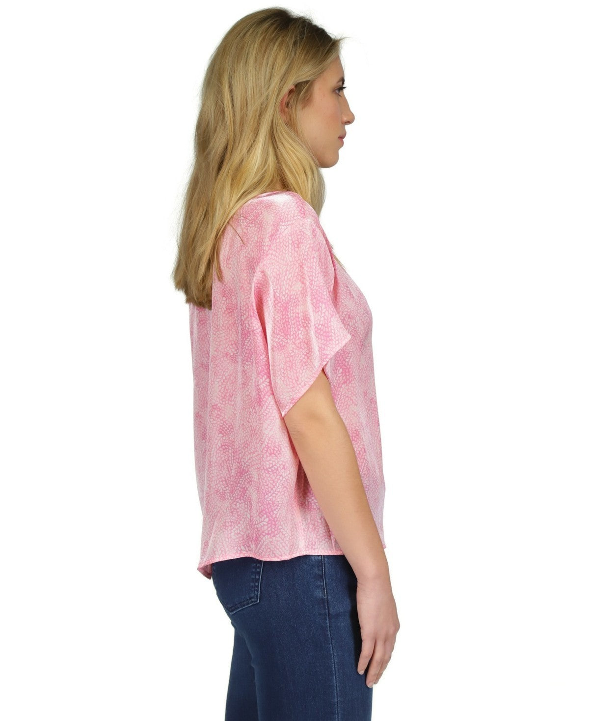 Michael Kors Women's Petal-Print Dolman-Sleeve Top Pink Size XL MSRP $110