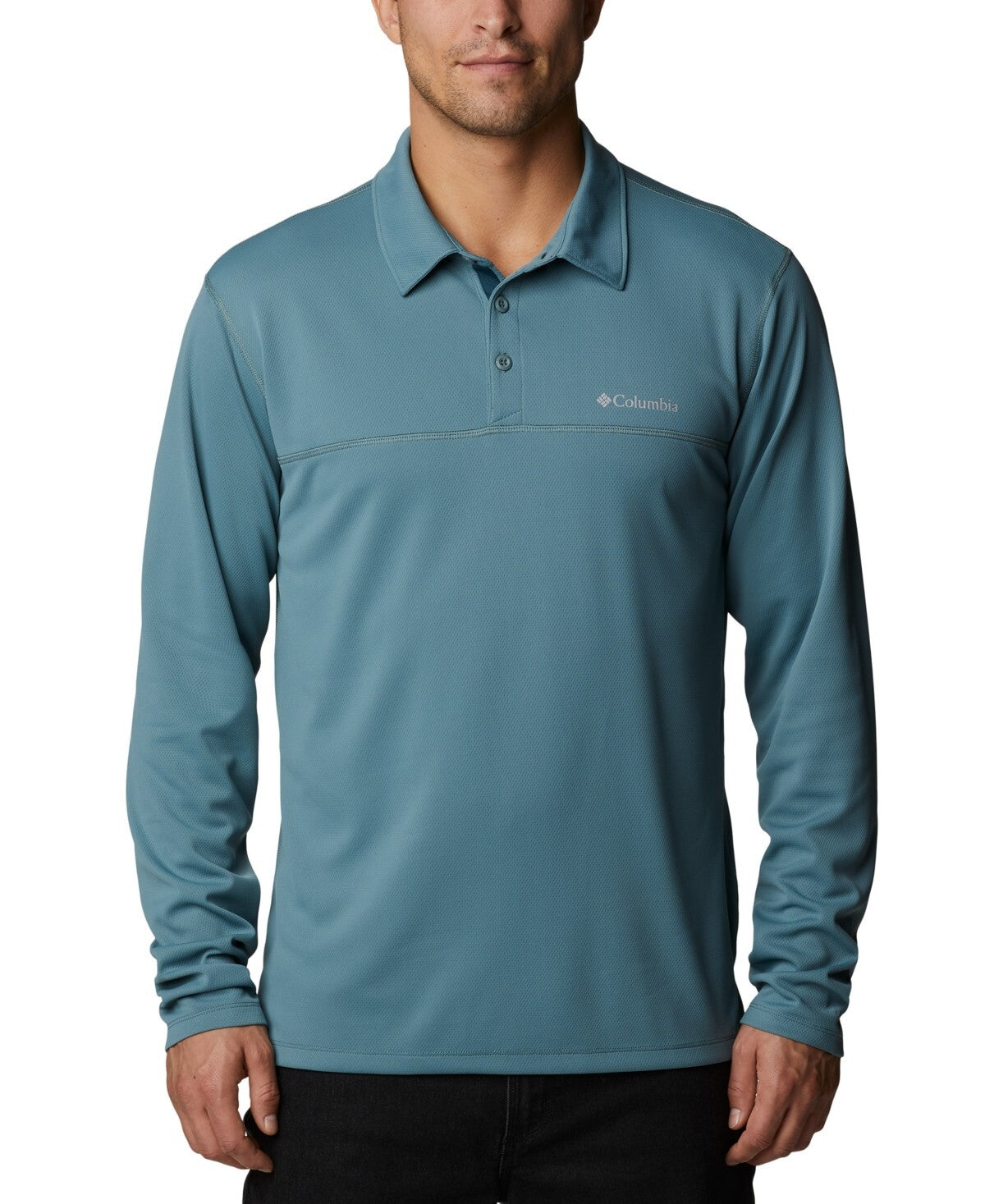 Columbia Men's Narrows Pointe Long-Sleeve Polo Shirt Blue Green Size S MSRP $65