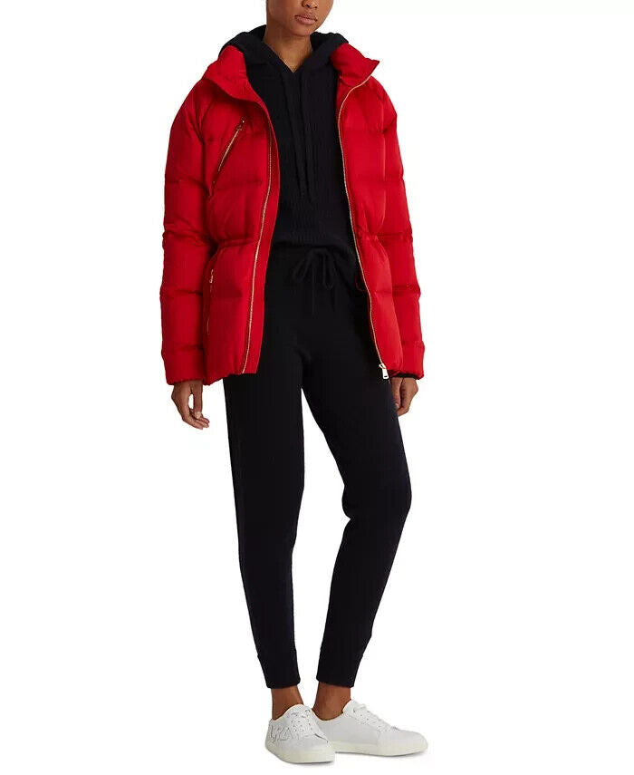 RALPH LAUREN Red Women'sCollar Cinched Waist Puffer Jack Size M MSRP $295