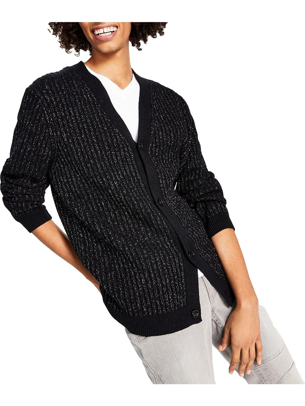 INC Mens Metallic V-Neck Cardigan Sweater Size XS Black