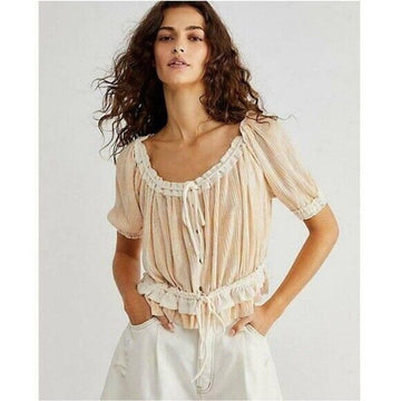 Free People Women's Perfect Day Gathered Top, Size XS Pink MSRP $88