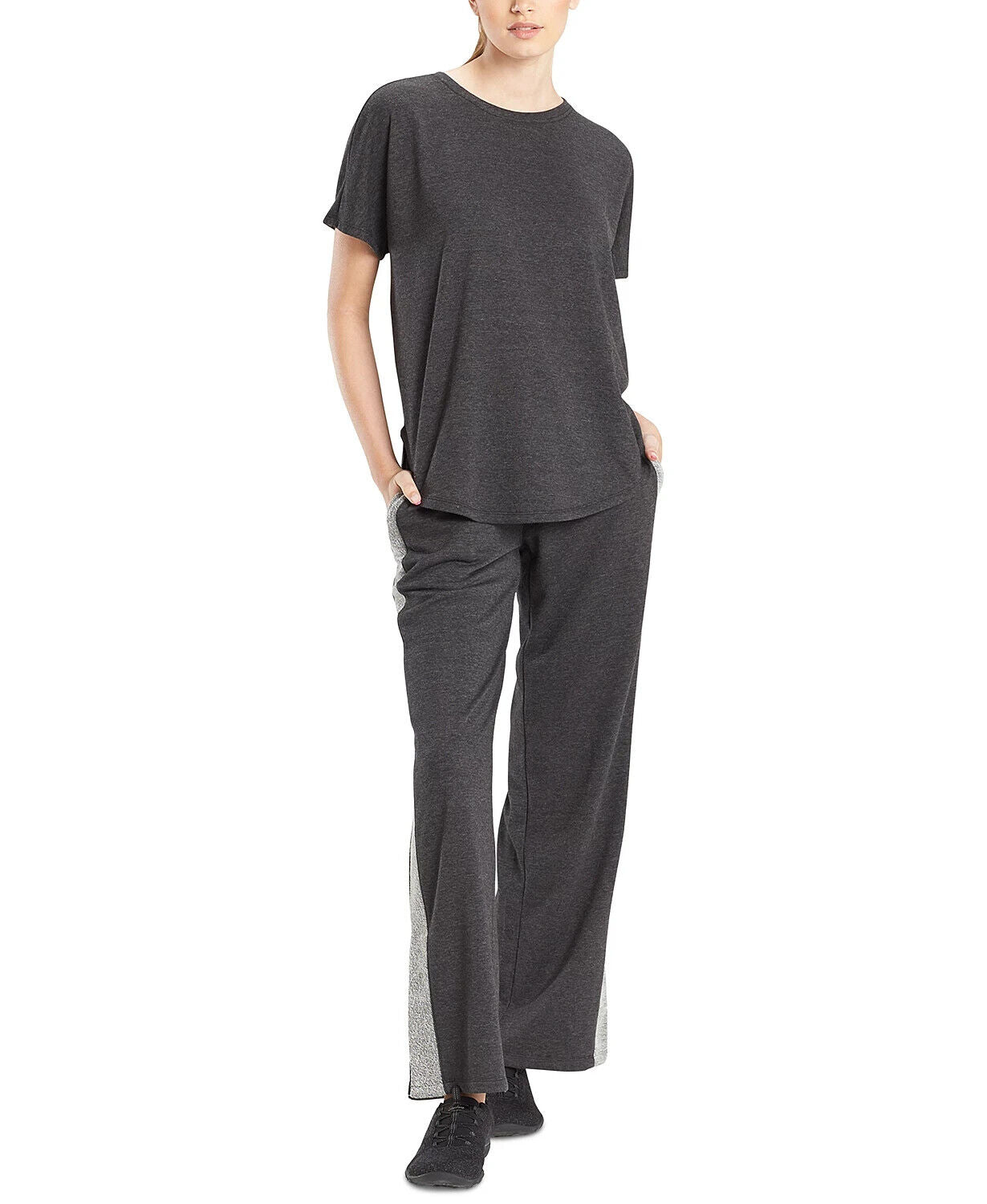 Josie Natori Womens French Terry Split-Back Top charcoal gray Size XS MSRP $52