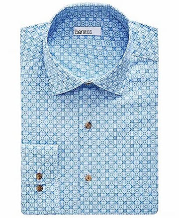 bar III Mens Blue Spread Collar Slim Fit Dress Shirt Cotton Shirt S 14/14.5