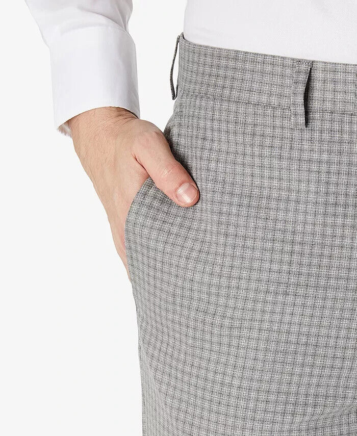 LAUREN RALPH LAUREN Classic-Fit Gray Grid Dress Pants Gray Plaids Size 40X30 $95