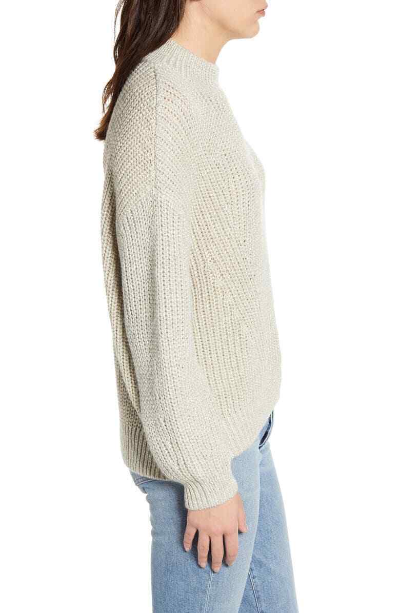 Splendid Mock Neck Sweater Gray Lurex Pullover Size L MSRP $158