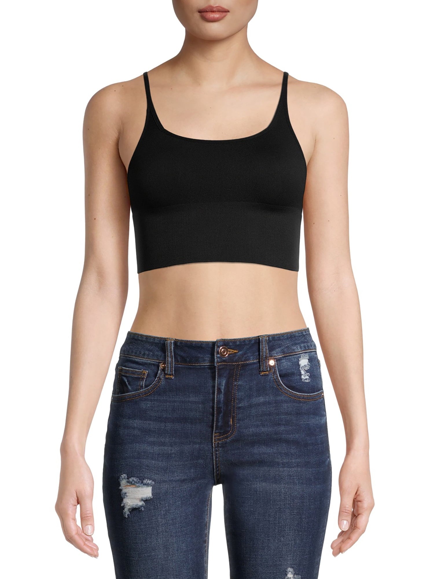 Free People Juniors' Andi Square Neck Seamless Top Black Size M/L