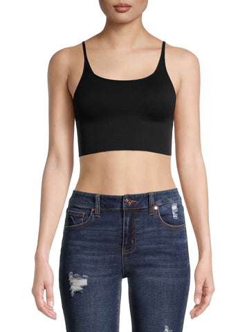 Free People Juniors' Andi Square Neck Seamless Top Black Size M/L