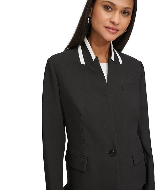 Karl Lagerfeld Women's Reverse Lapel One Button Blazer Black Size 2 MSRP $159