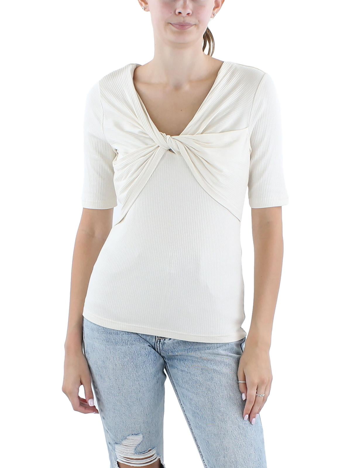 Lauren Ralph Lauren Womens Twist Front Ribbed Pullover Top Cream Size XL