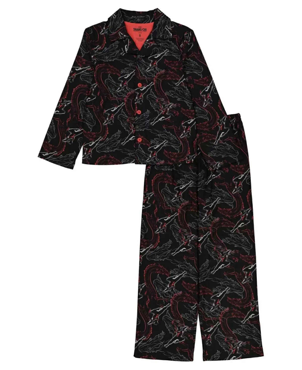 MARVEL AME Big Boys Shang-Chi Coat Pajamas, 2 Piece Set Black Red Size 4