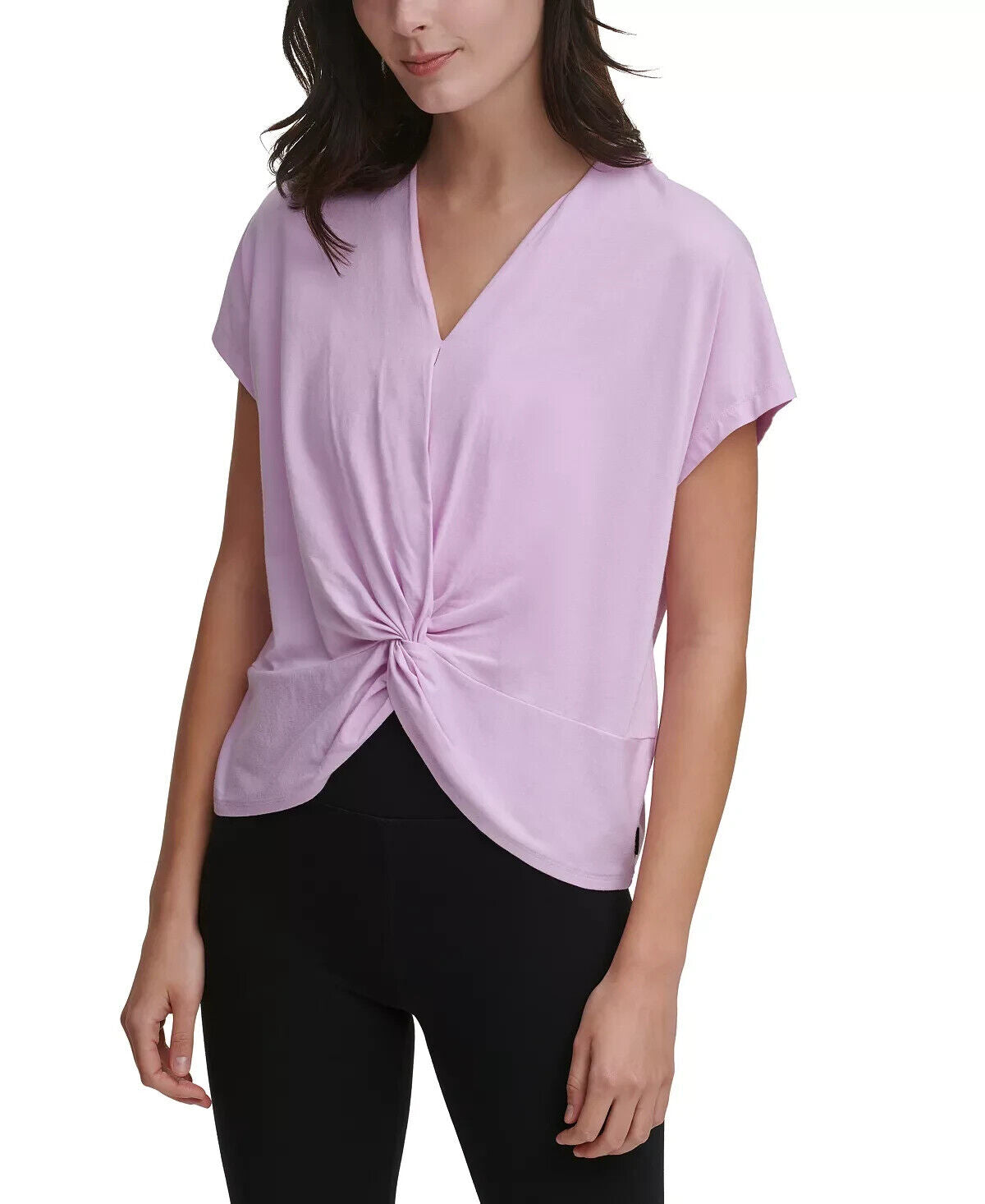 DKNY Sport Twist-Front V-Neck T-Shirt Pink Size XS MSRP $40