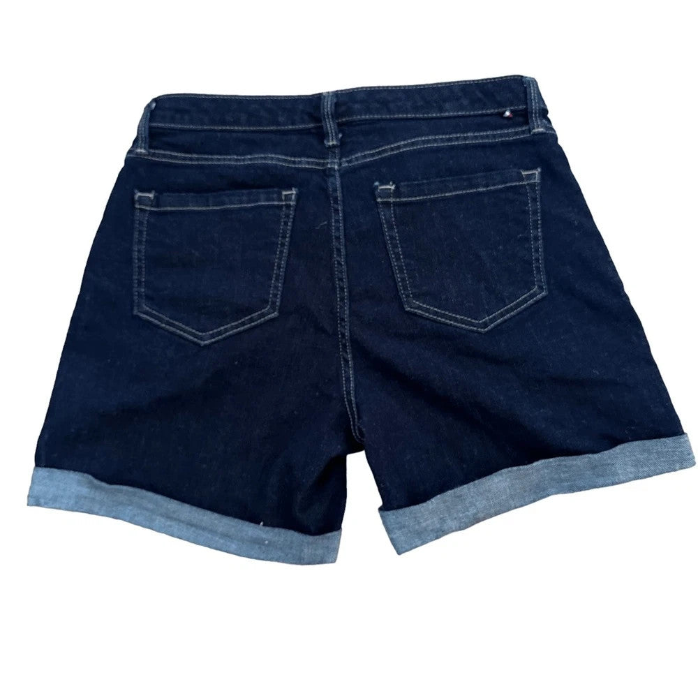 Tommy Hilfiger Dark Blue Greenwich denim Shorts rolled cuffed hem Size 4