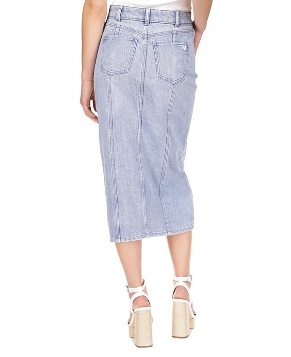 Michael Kors Women's Button-Front Denim Midi Skirt Blue Size 14 MSRP $145