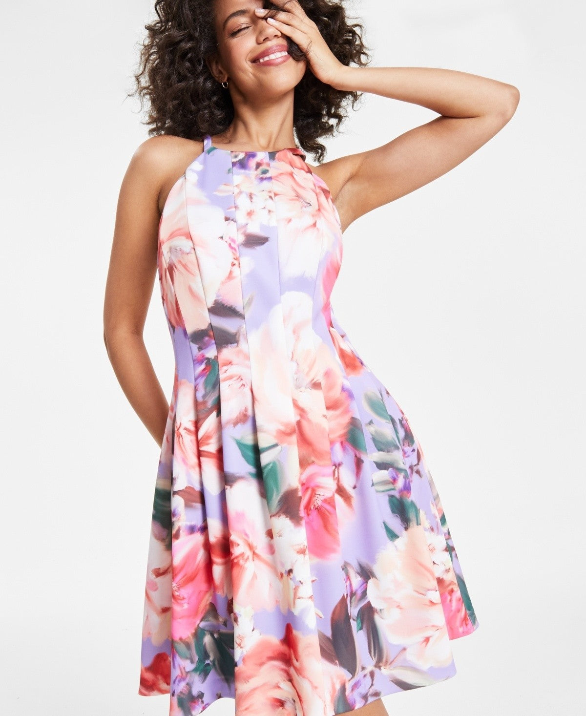 Vince Camuto Women's Printed Scuba Fit & Flare Dress Pink Purple Size 14 $128