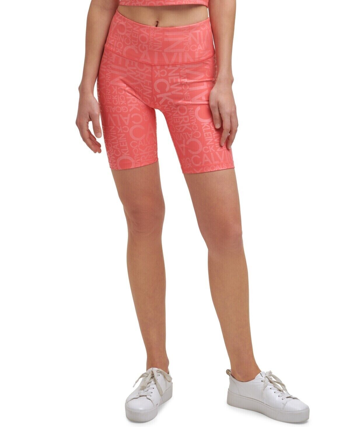CALVIN KLEIN Womens CK Printed Bike Shorts Coral Pink Size S