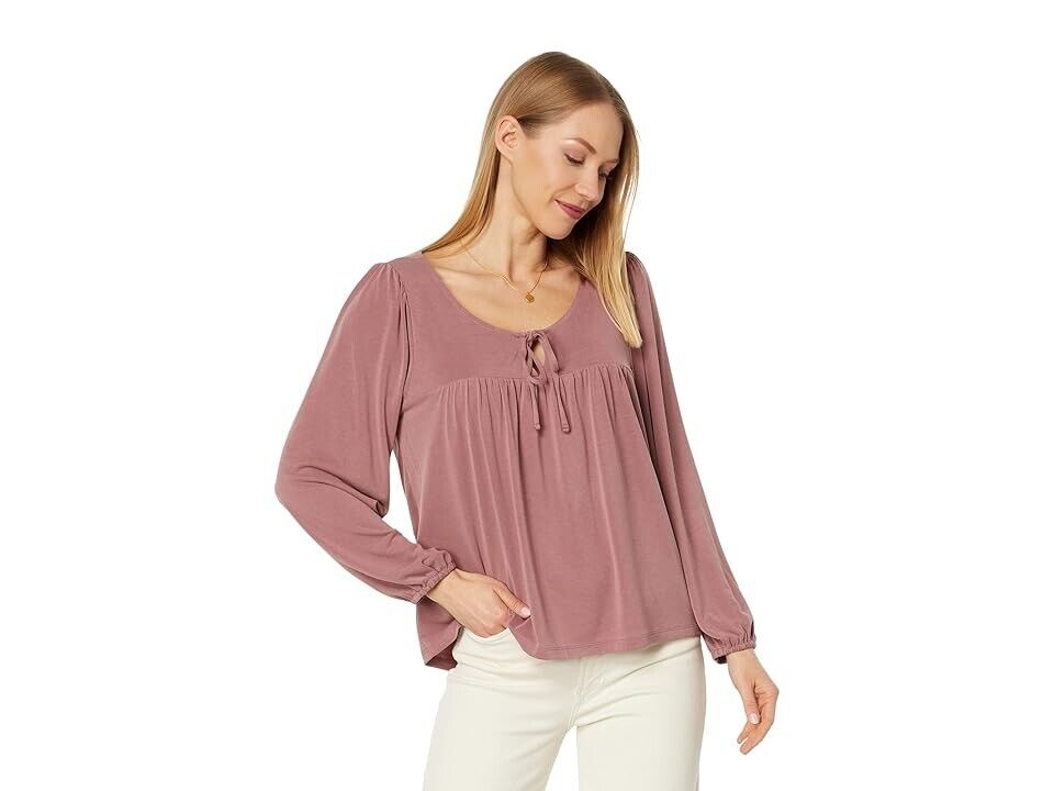 Lucky Brand Women's Sandwash Scoop Neck Tie Front Top Dull Pink Size S MSRP $70