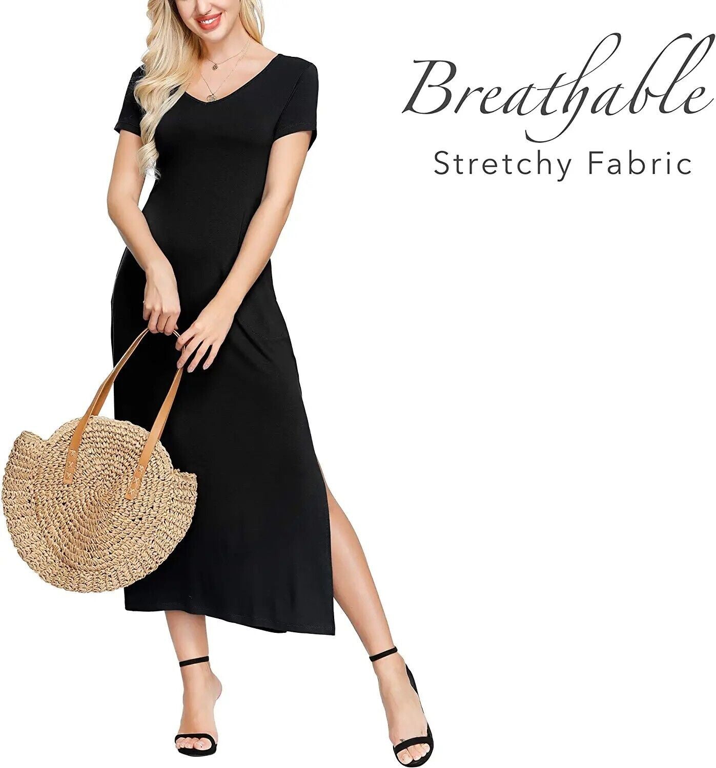 Ink+Ivy Women's T-Shirt Long Pockets Swing Maxi Dress, Black Size XL