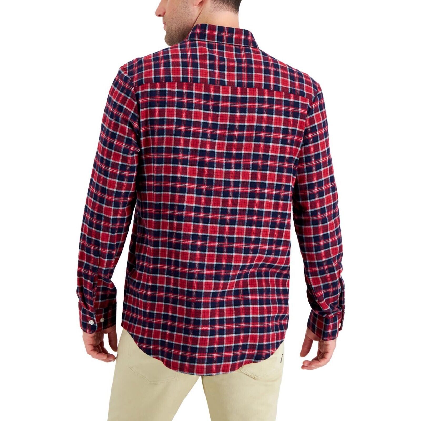 Club Room Mens Regular-Fit Plaid Flannel Button Shirt Red Navy Size XXL MSRP $40