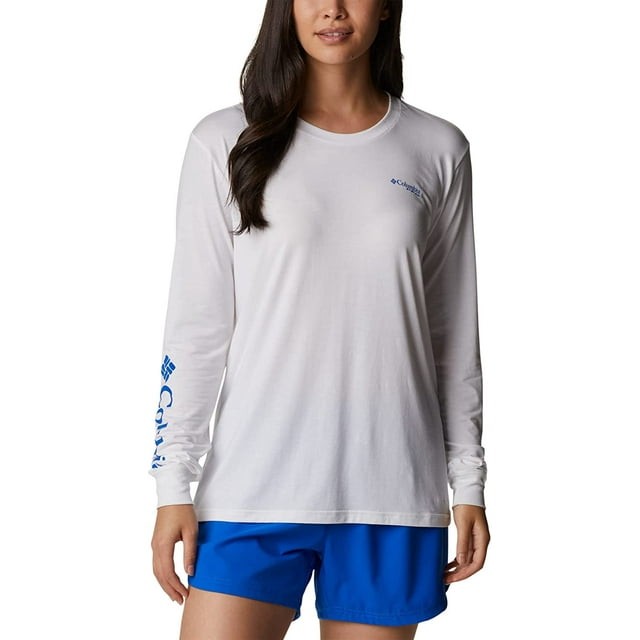 Columbia Womens Slack Boyfriend Long Sleeve White Macaw Gradient Size L