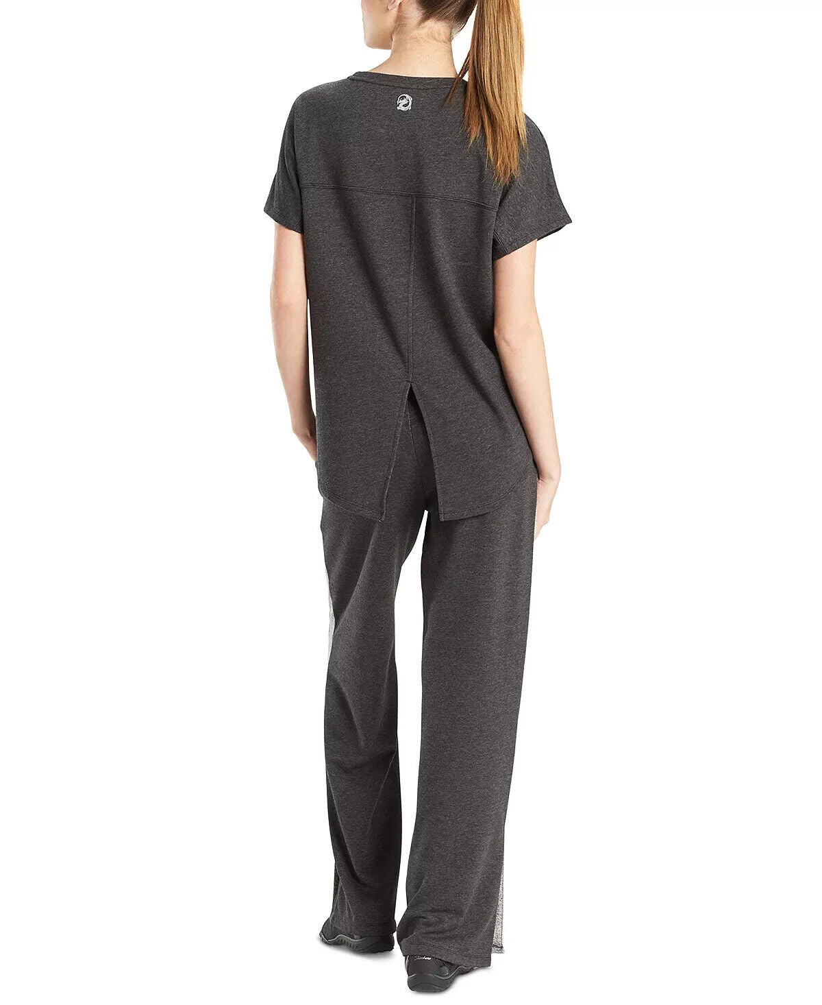 JOSIE NATORI Women's Chi French Terry Split-Back Top Dark Gray Size L MSRP $52
