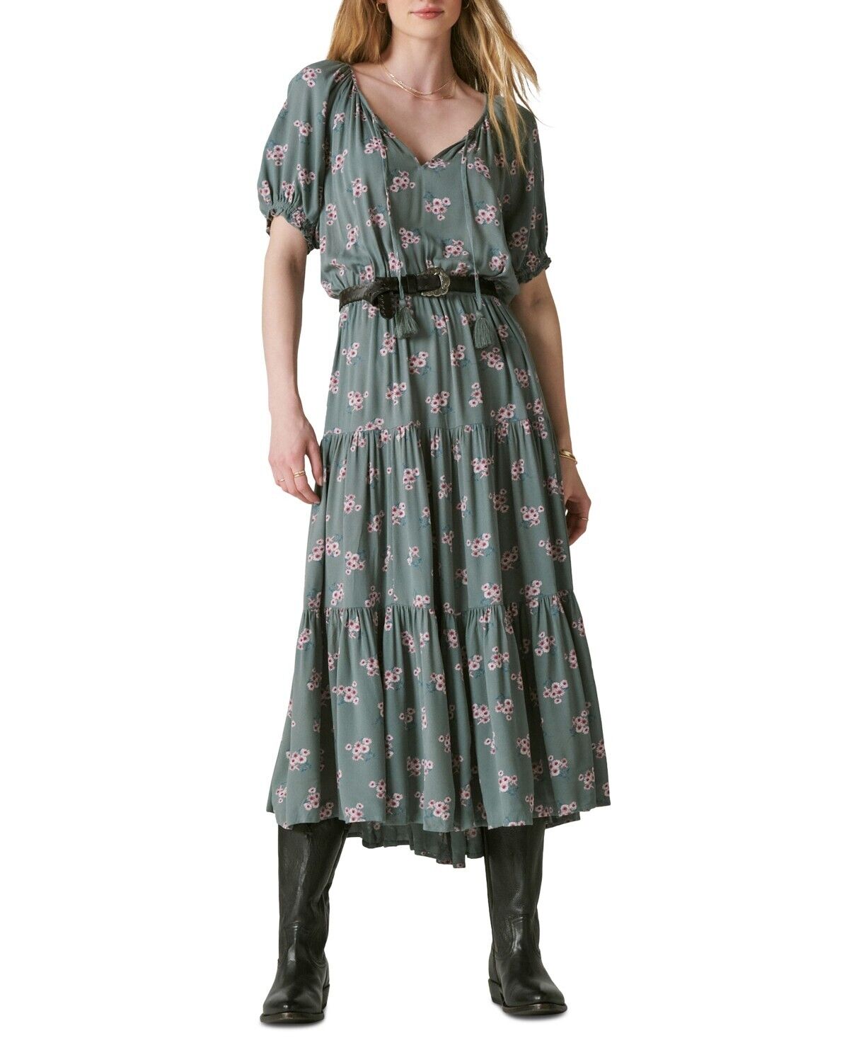 LUCKY BRAND Women Boho Smocked Waist Maxi Dress balsam Green Size XXL MSRP $119