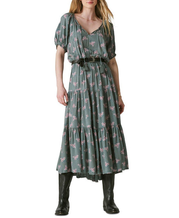 LUCKY BRAND Women Boho Smocked Waist Maxi Dress balsam Green Size XXL MSRP $119