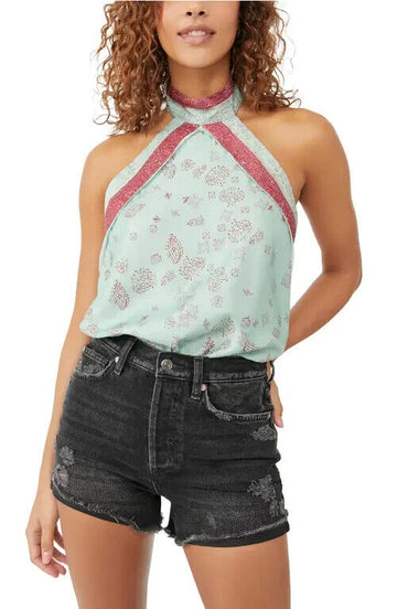 Free People 1 Thing Halter Neck Bodysuit in Flower Size S Green MSRP $68