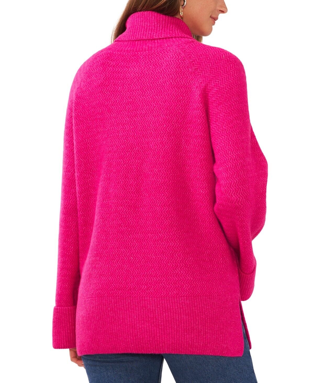 Vince Camuto Women's Turtleneck Cuffed Tunic Sweater Pink Size M MSRP $99