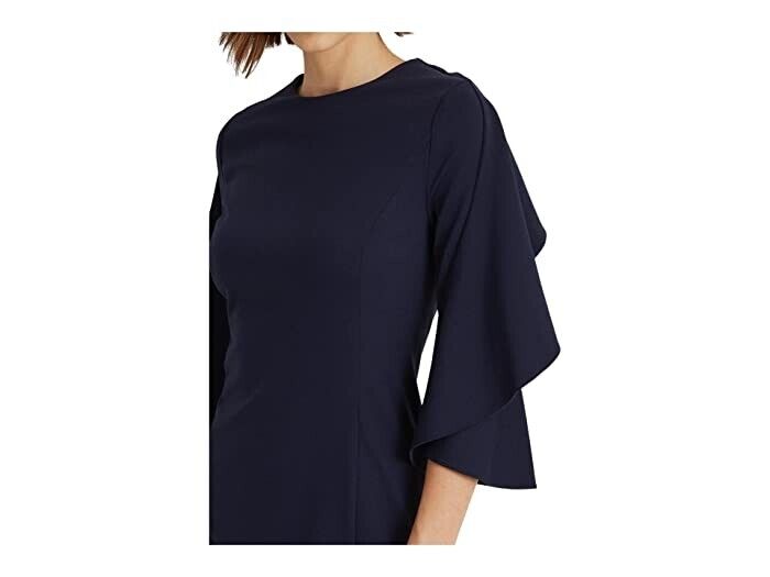 LAUREN Ralph Lauren Ruffle-Sleeve Ponte Dress Navy Blue Size 12 MSRP $165