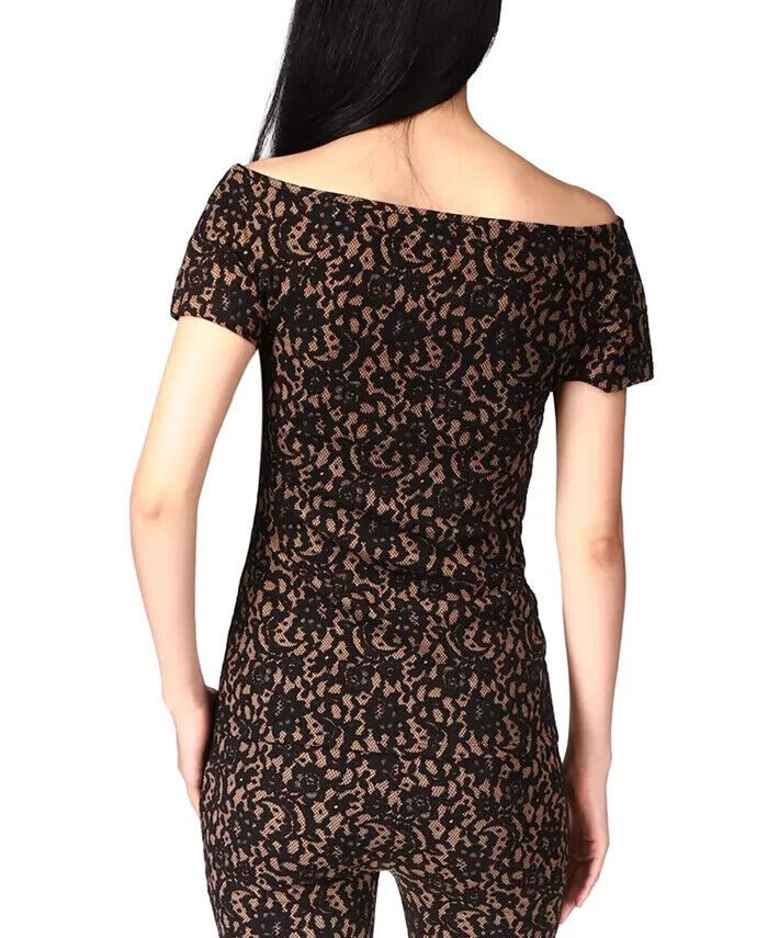 MICHAEL KORS Lace Off-The-Shoulder Top Brown Black Size S MSRP $98