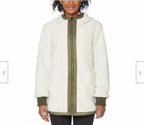 1 Madison Expedition Womens Fuzzy Jacket with Hood ivory green Size XL