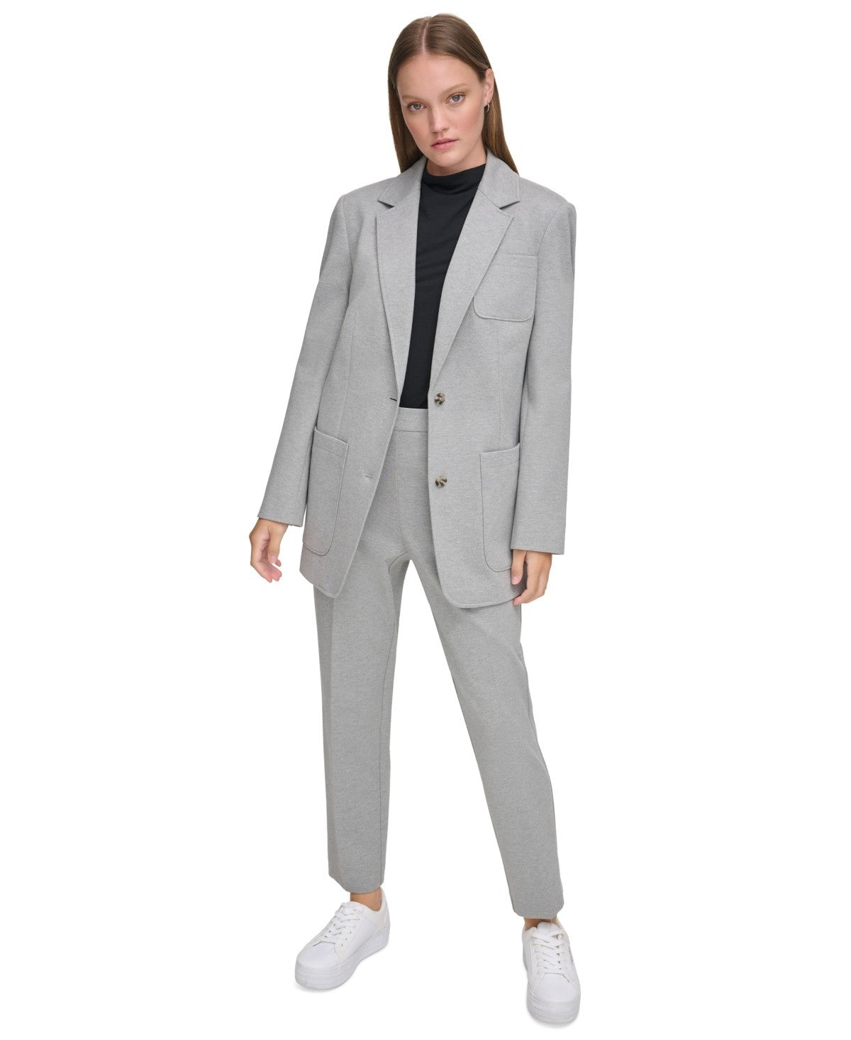Calvin Klein Women's X-Fit Elastic-Back Pants Gray Size 10 MSRP $99