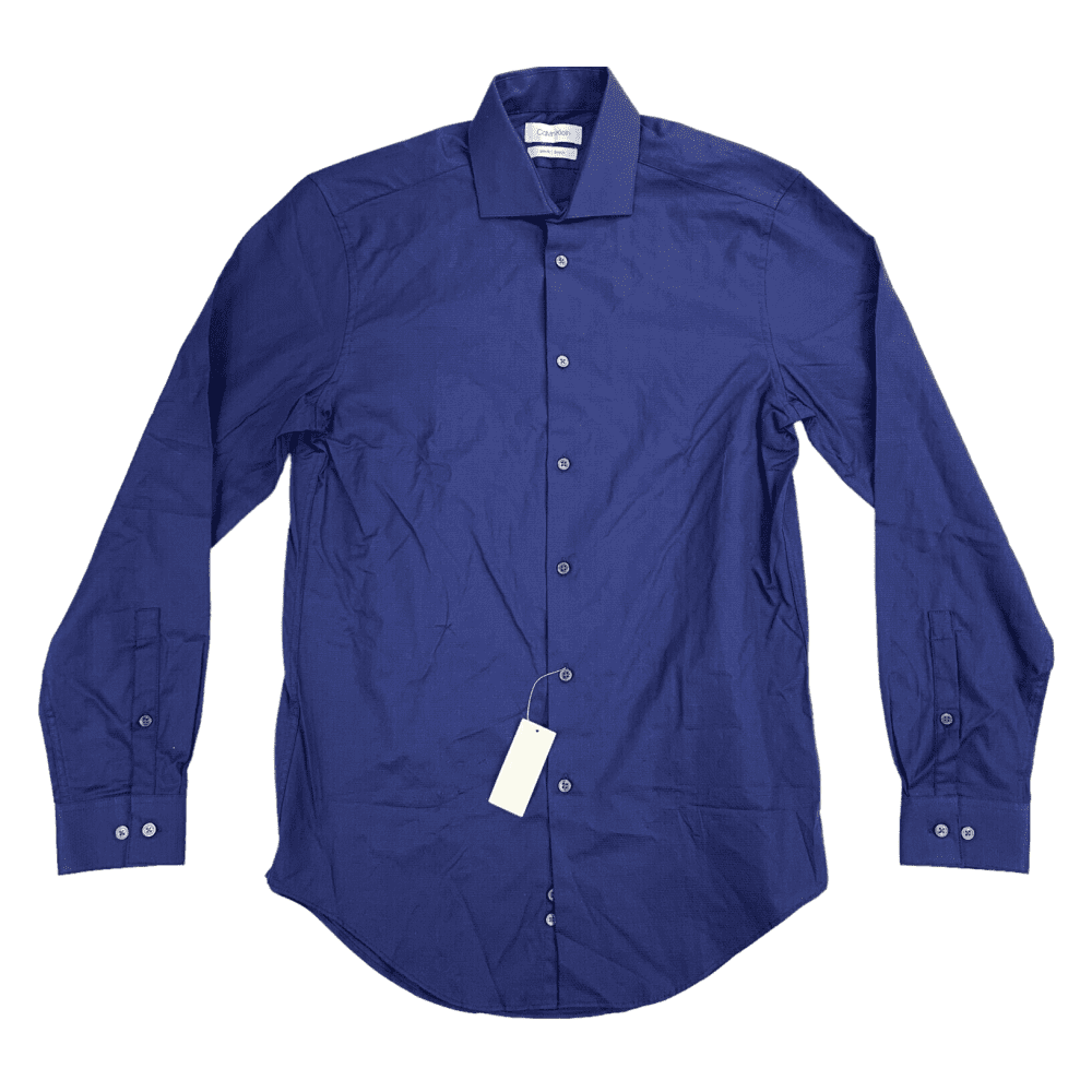 Calvin Klein Mens Slim Fit Stretch Long Sleeve Dress Shirt Cotton Blue Size L