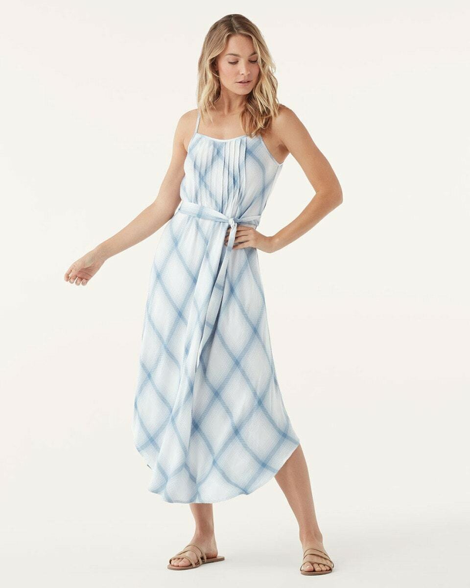 Splendid Coastal Chambray Plaid Dress women's blue Size M MSRP $168
