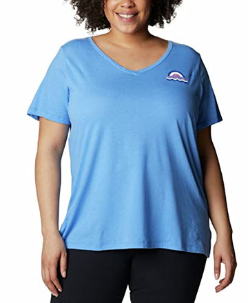 Columbia Women's Bluebird Day Relaxed V Neck, Harbor Blue Heather/, Plus 1X