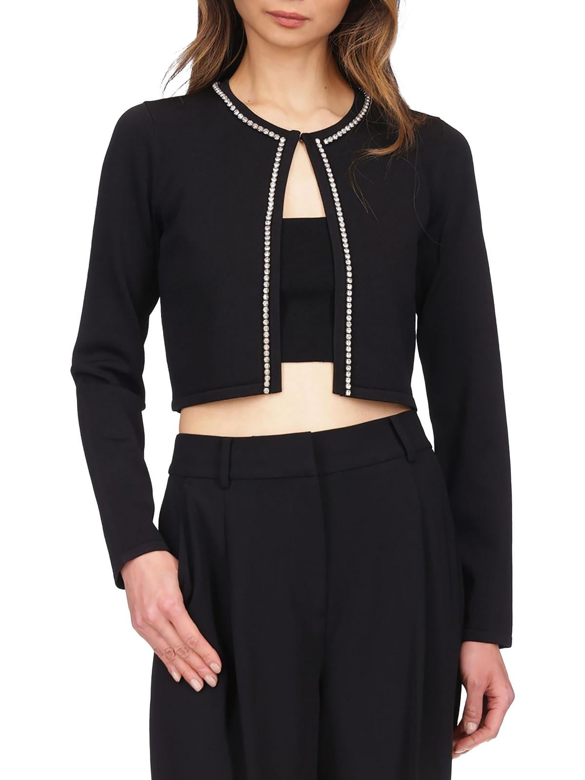 MICHAEL Michael Kors Womens Embellished Knit Crop Sweater Size M Black