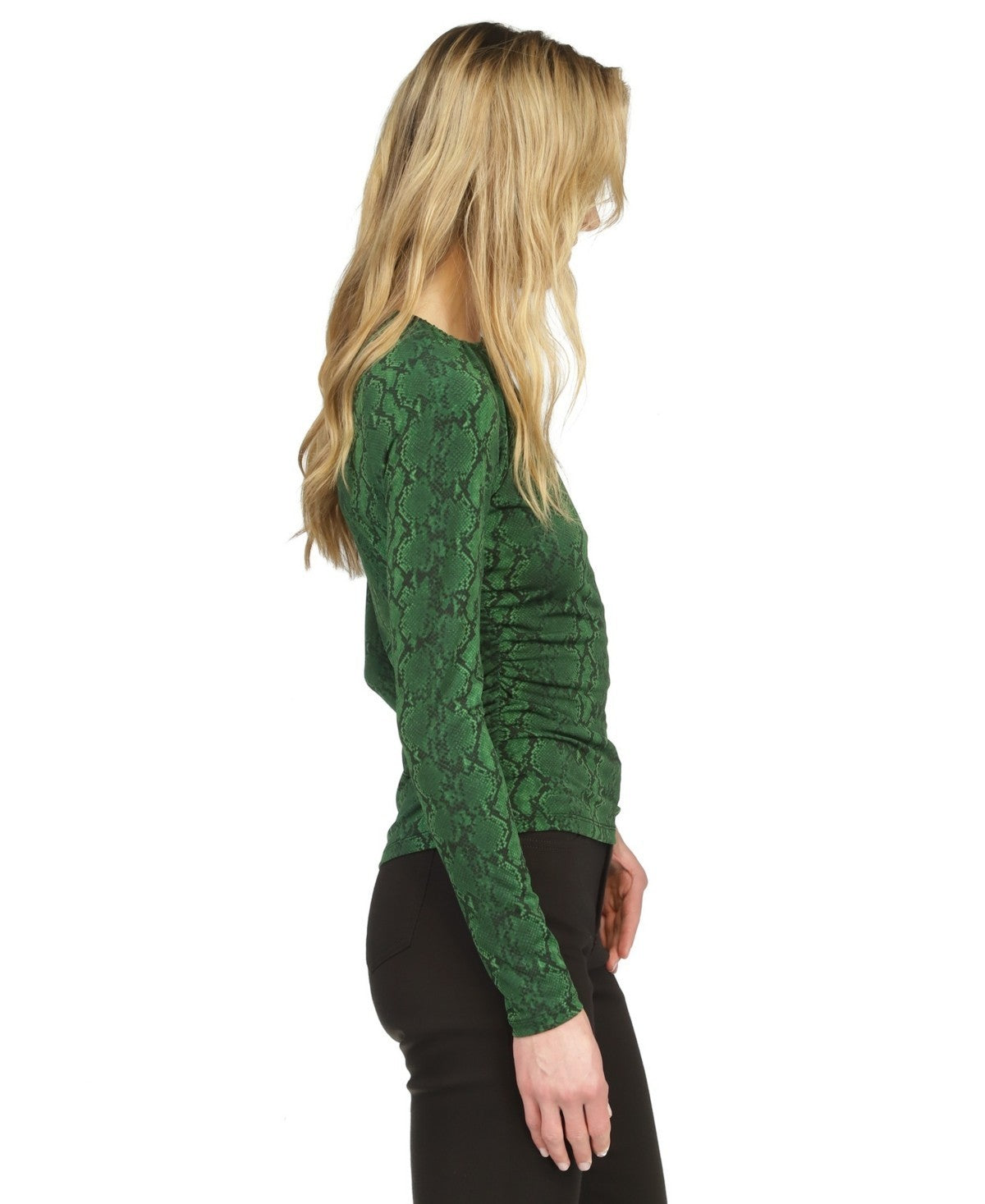 Michael Kors Women's Snake-Print Long-Sleeve Top Green Size XL MSRP $78