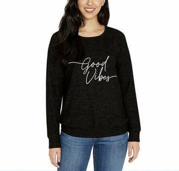 Buffalo Good Vibes womens Sweatshirt Heather Black Crewneck Size XL