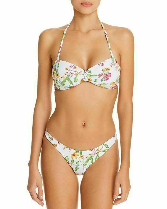 Aqua Womens Floral Low-Rise Swim Bottom Womens white Size S MSRP $48
