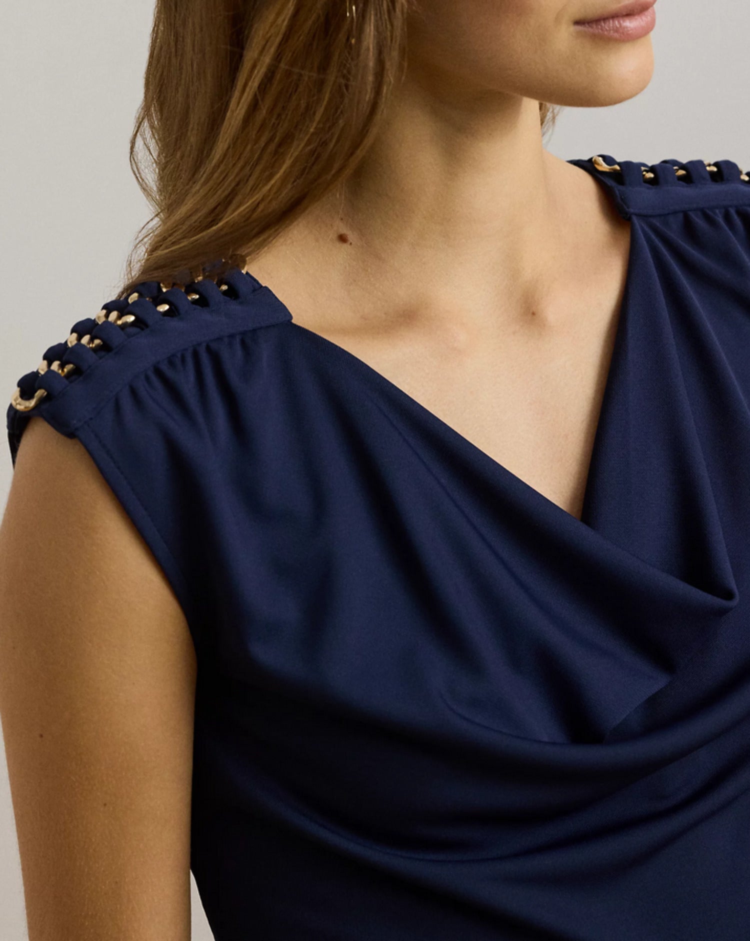 Lauren Ralph Lauren Womens Cowl Neck Sleeveless Blouse Blue Size M