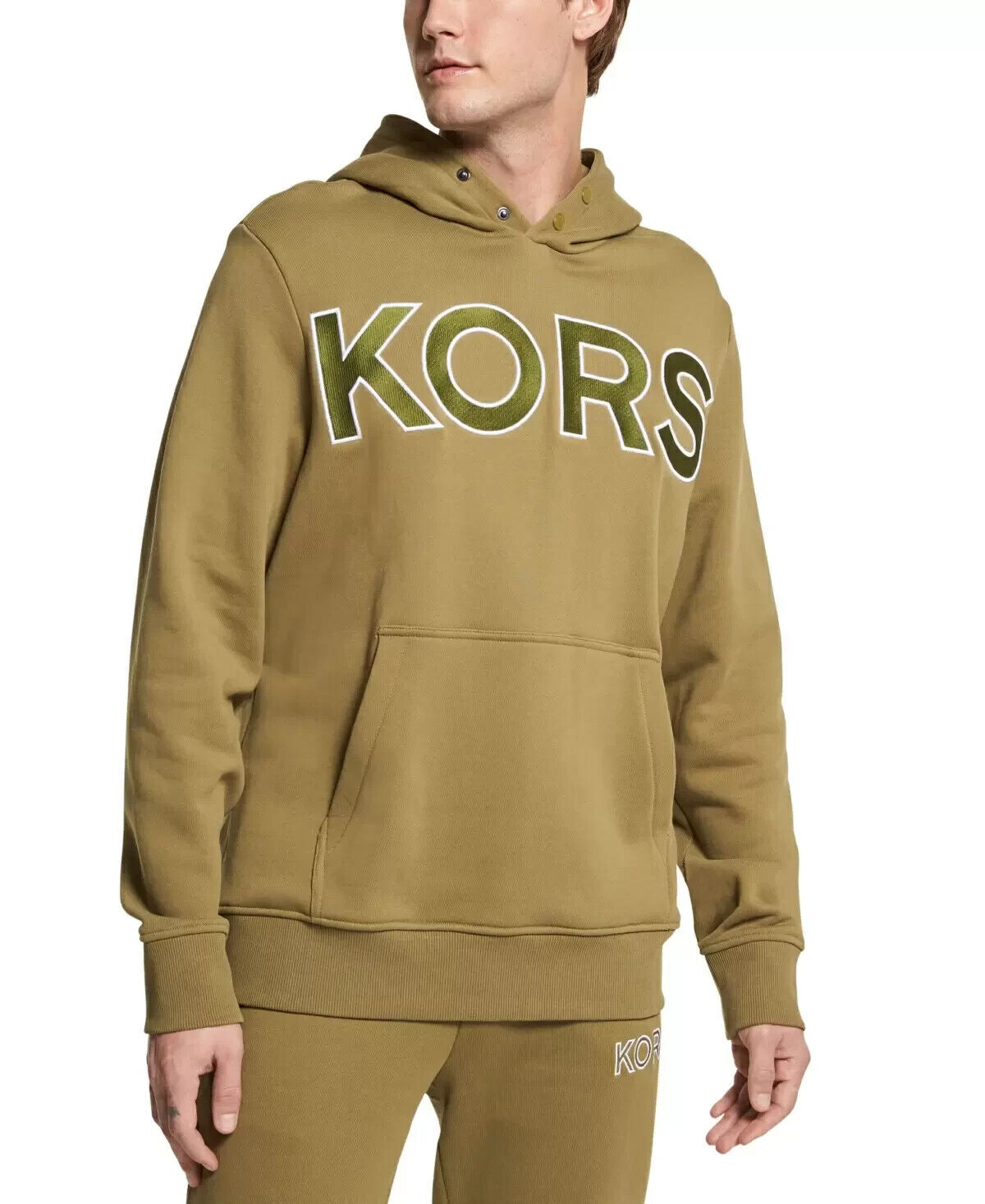 MICHAEL KORS Men's Oversized-Logo Hoodie Olive Green Size M MSRP $148
