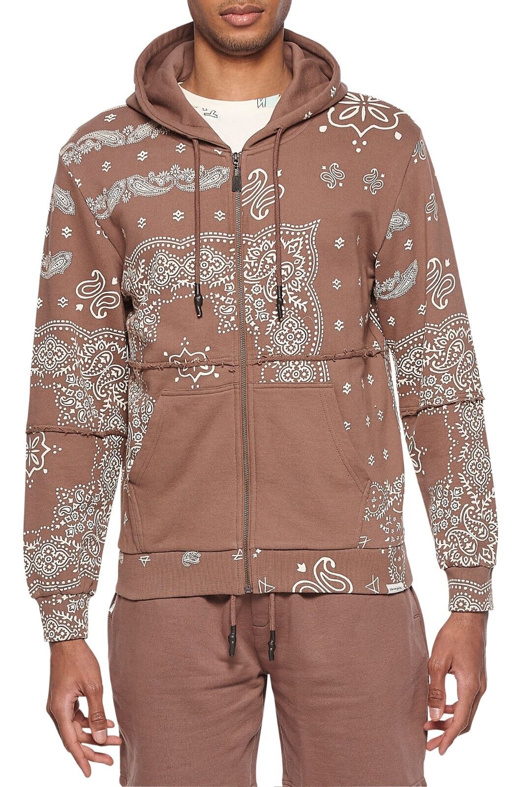 ELEVEN PARIS Men's Paisley Hoodie Zipper Brown Size XL MSRP $150