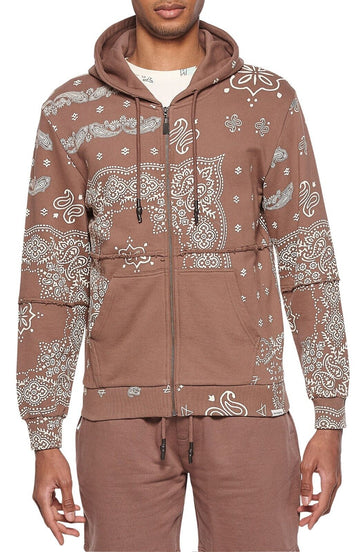 ELEVEN PARIS Men's Paisley Hoodie Zipper Brown Size XL MSRP $150