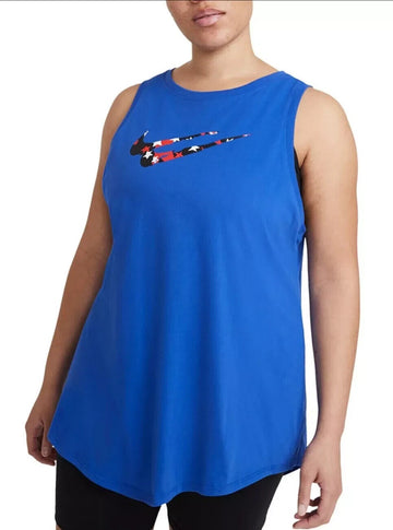 Nike Women's Dri-FIT Plus Swoosh Stars Training Tank Top Blue Size 2X MSRP $30