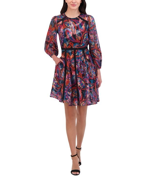 Vince Camuto Metallic Chiffon Fit & Flare Dress Size 12 SALE $168